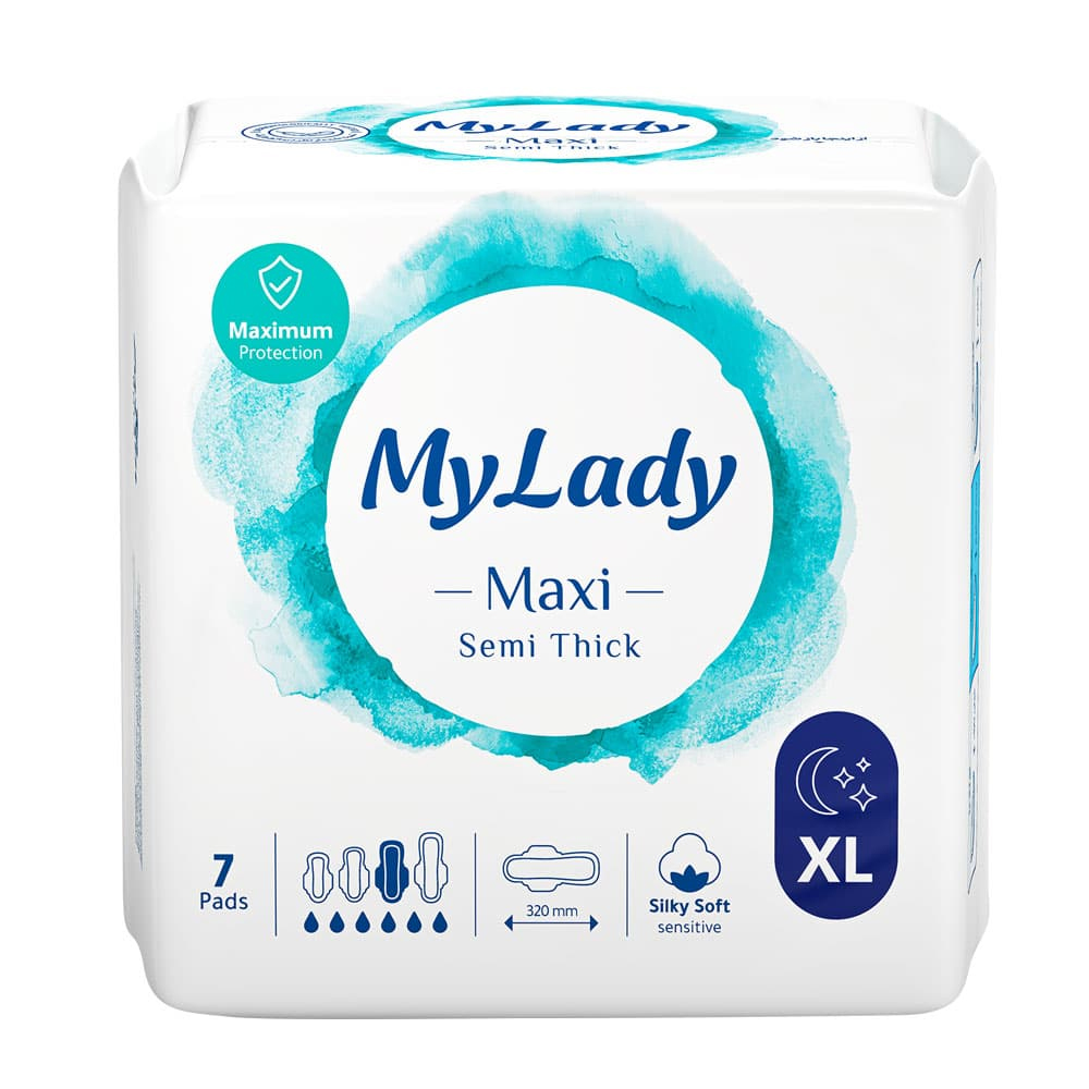 24338-00 نوار بهداشتی بالدار مکسی نیمه ضخیم به نرمی ابریشم خیلی بزرگ پوست حساس 7 عددی ـ مای لیدی - Image 1