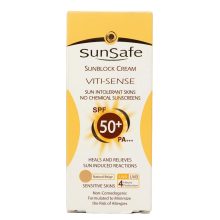 كرم ضد آفتاب رنگی (بژ طبیعی) اس پی اف 50 فاقد جاذب هاي شيميایي مناسب پوست های حساس 50 میل سان سیف