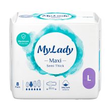 نوار بهداشتی بالدار مکسی نیمه ضخیم به نرمی ابریشم بزرگ پوست حساس 8 عددی ـ مای لیدی