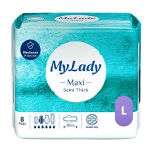 نوار بهداشتی بالدار مکسی نیمه ضخیم همیشه خشک بزرگ شب 8 عددی ـ مای لیدی